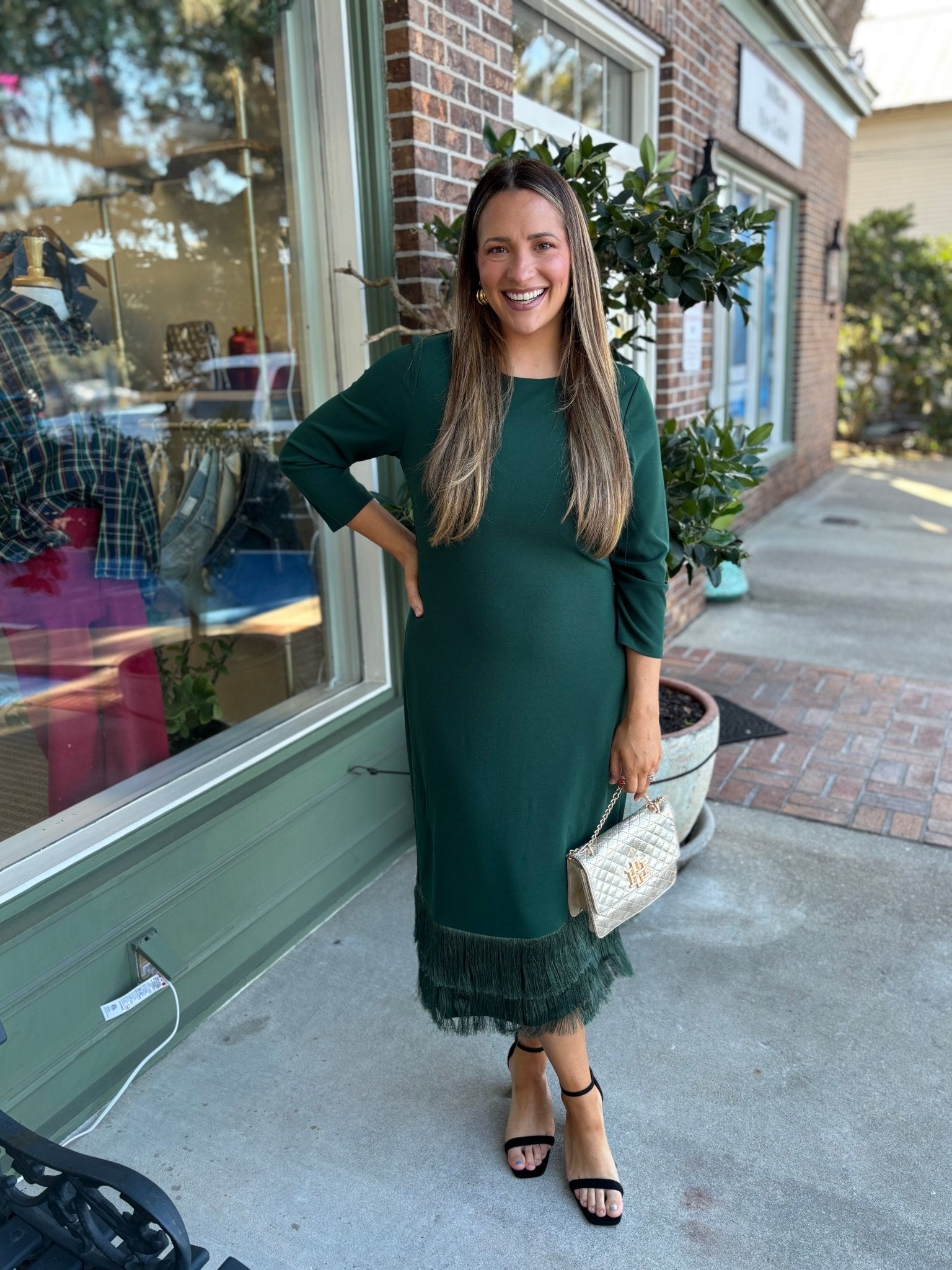 Alannah Fringe Midi Dress - Emerald - KJ Clothier
