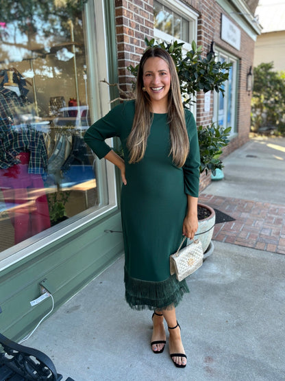 Alannah Fringe Midi Dress - Emerald - KJ Clothier