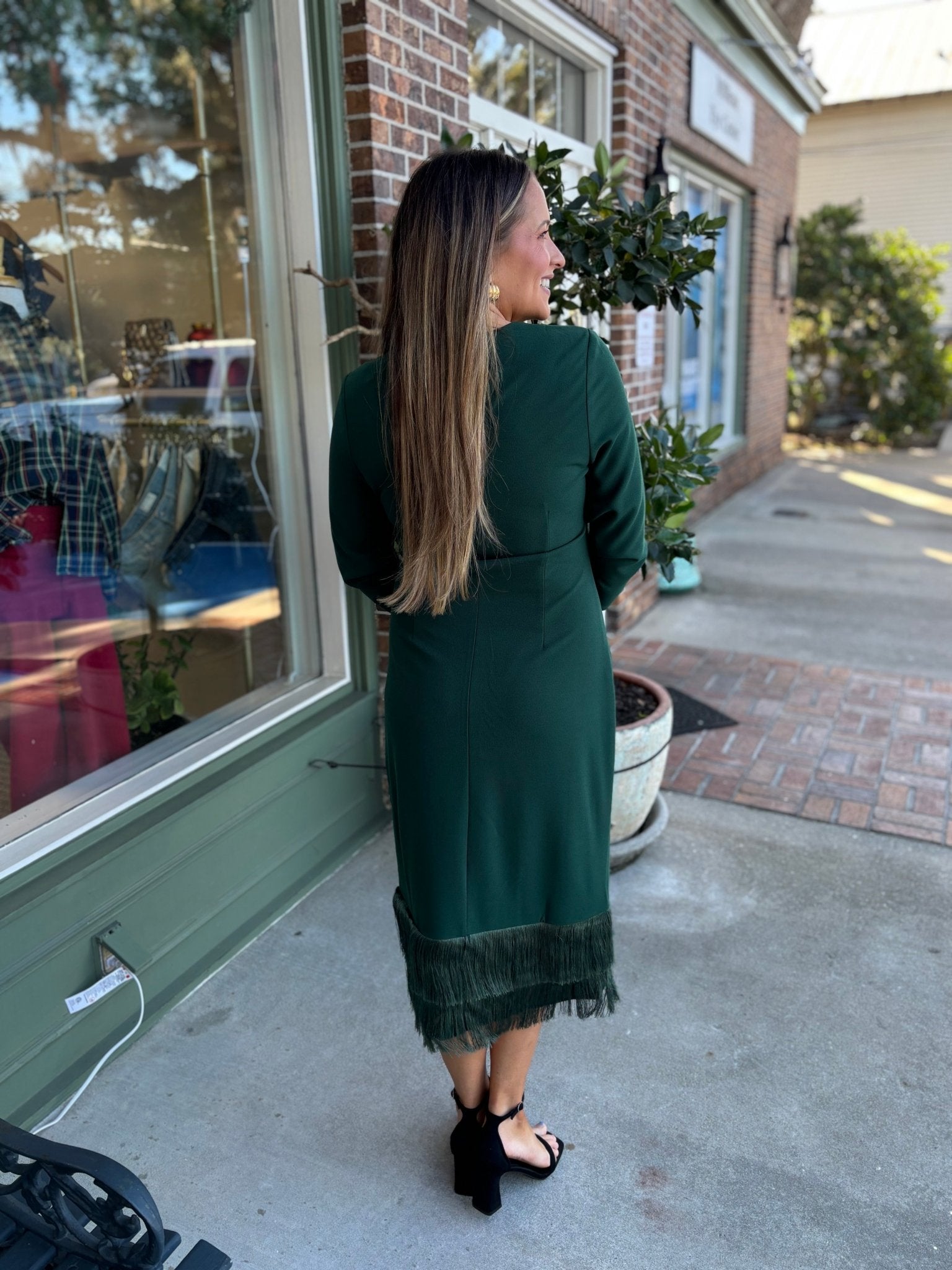Alannah Fringe Midi Dress - Emerald - KJ Clothier