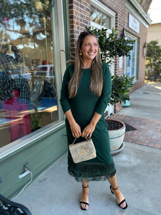 Alannah Fringe Midi Dress - Emerald - KJ Clothier