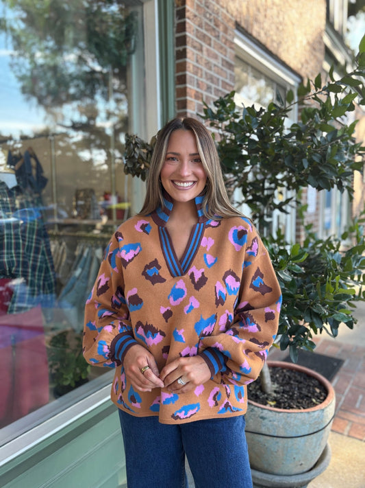 Animal Abstract V - Neck Sweater - KJ Clothier