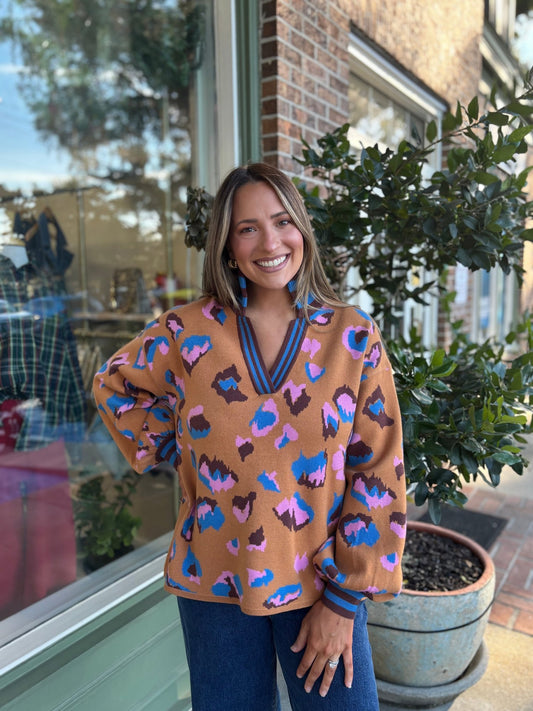 Animal Abstract V - Neck Sweater - KJ Clothier
