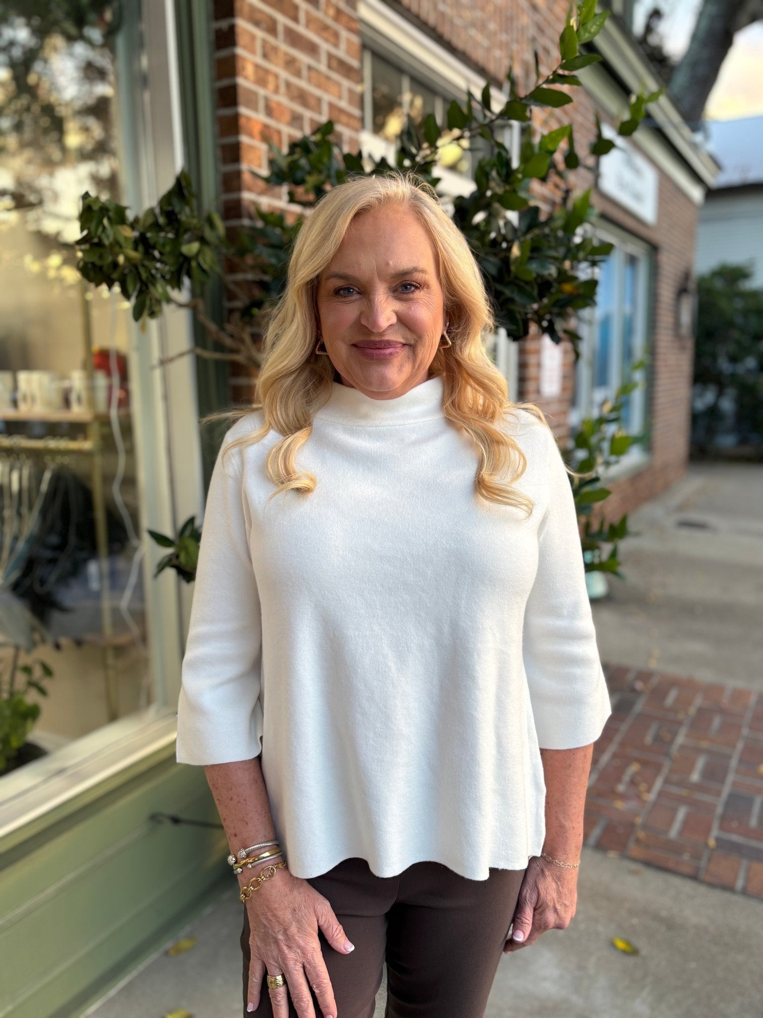 Audrey Mock Neck Sweater - Cream - KJ Clothier