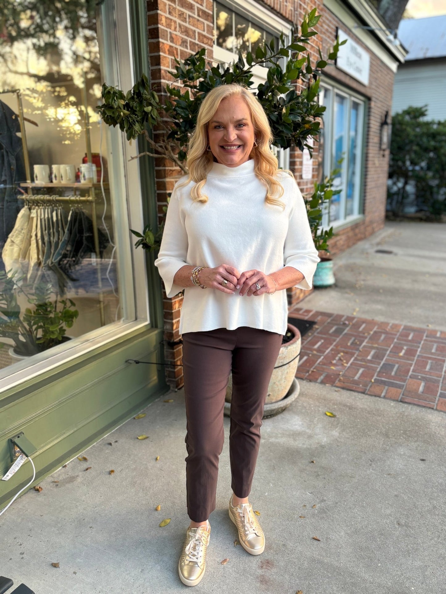 Audrey Mock Neck Sweater - Cream - KJ Clothier