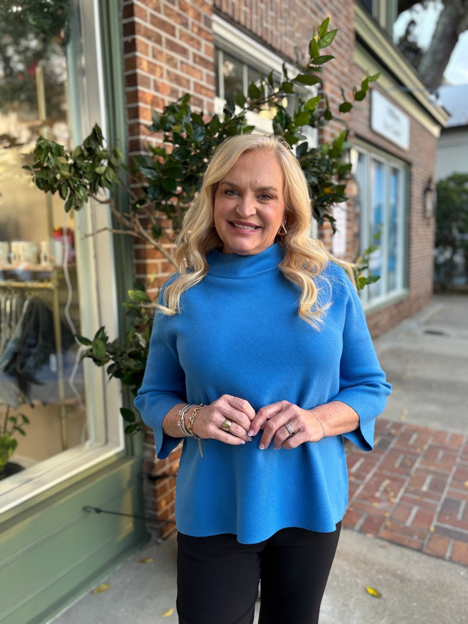 Audrey Mock Neck Sweater - Ocean Blue - KJ Clothier