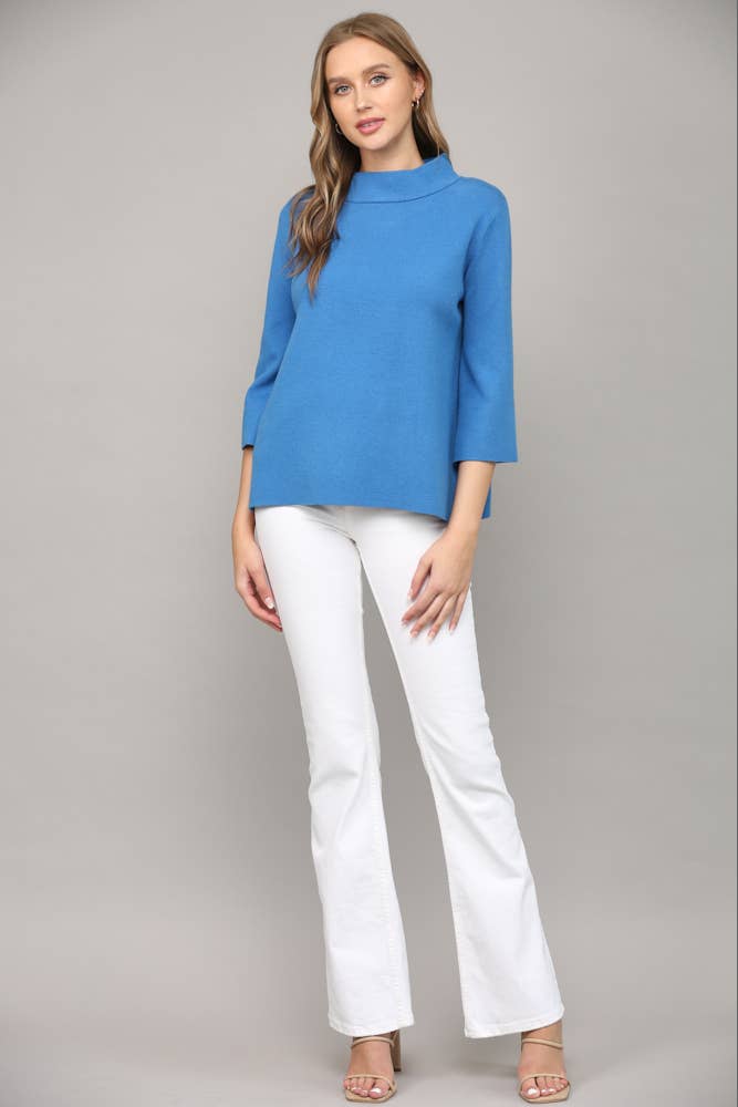 Audrey Mock Neck Sweater - Ocean Blue - KJ Clothier