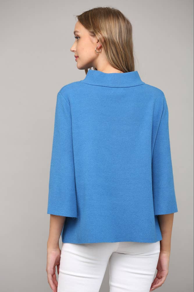 Audrey Mock Neck Sweater - Ocean Blue - KJ Clothier