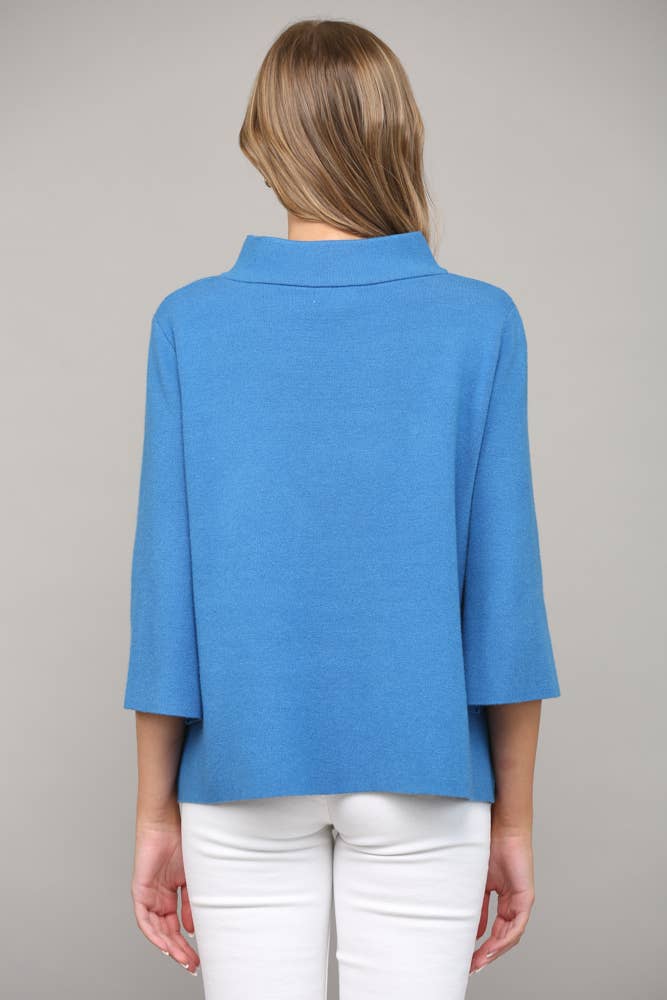 Audrey Mock Neck Sweater - Ocean Blue - KJ Clothier