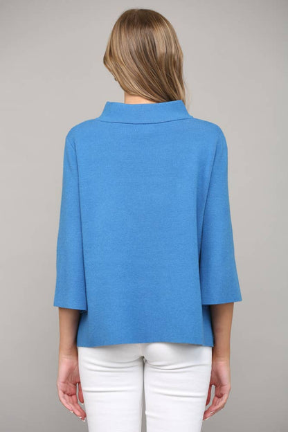 Audrey Mock Neck Sweater - Ocean Blue - KJ Clothier