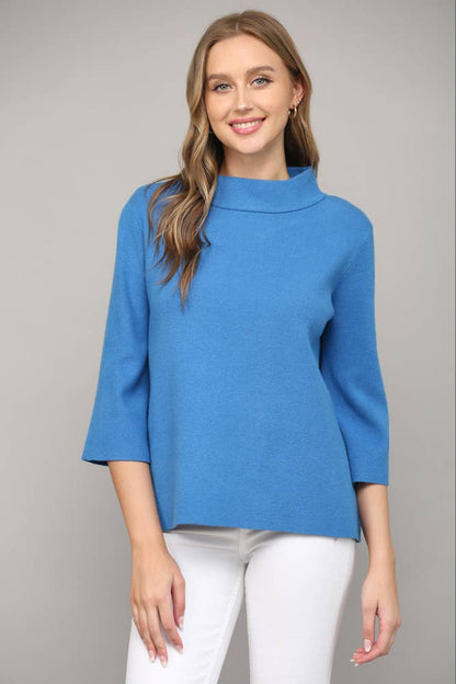 Audrey Mock Neck Sweater - Ocean Blue - KJ Clothier