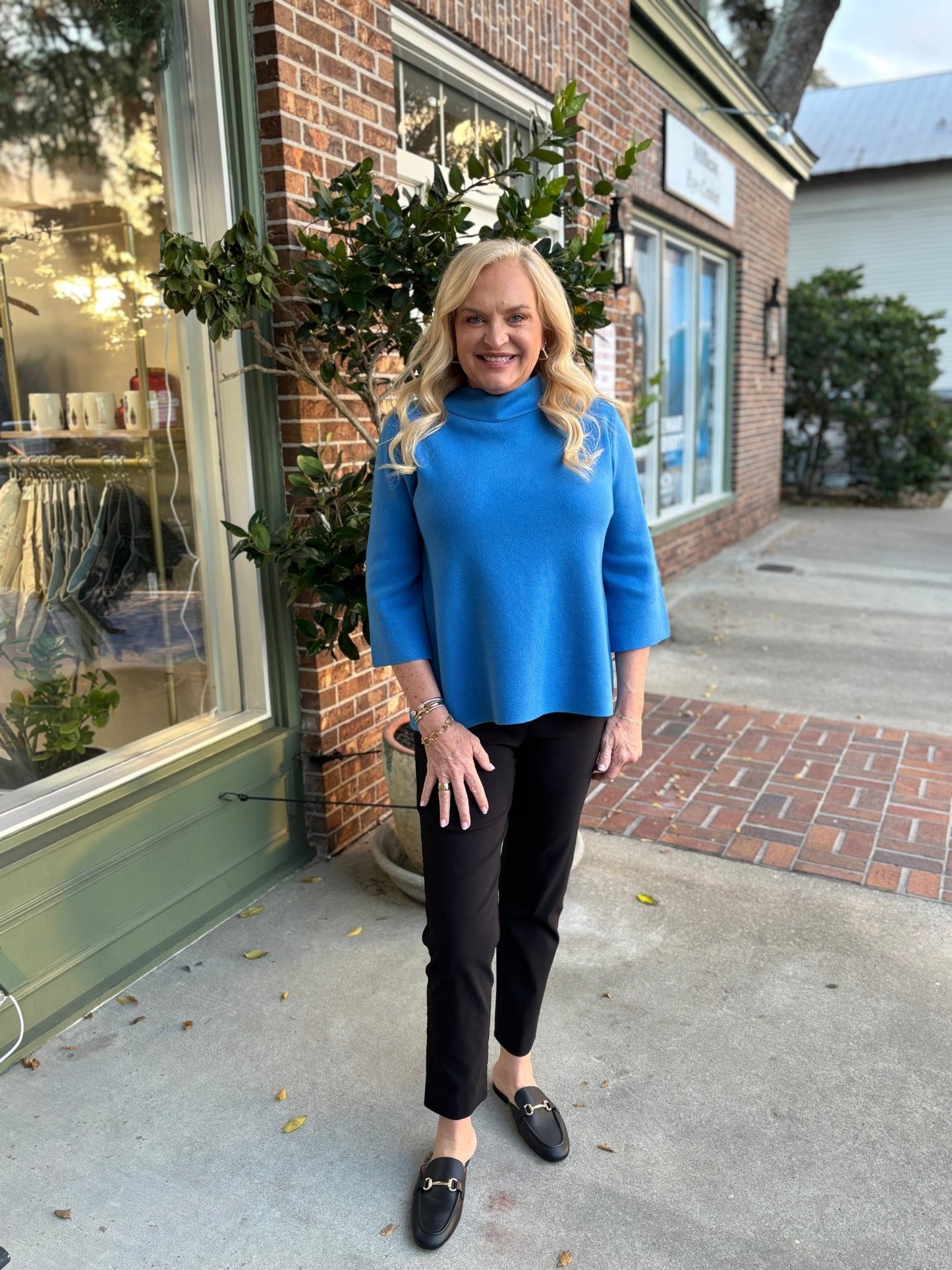 Audrey Mock Neck Sweater - Ocean Blue - KJ Clothier