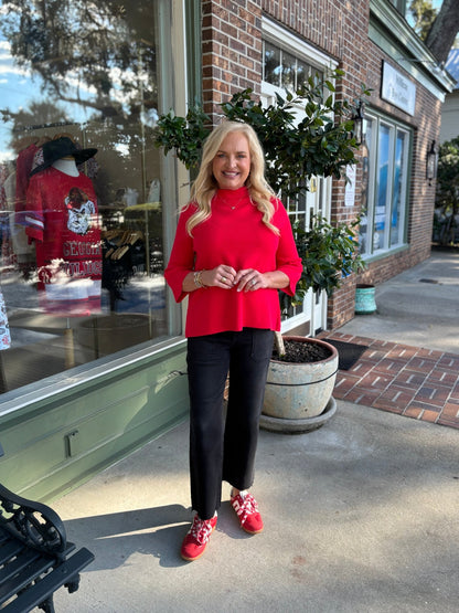 Audrey Mock Neck Sweater - Red - KJ Clothier