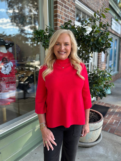 Audrey Mock Neck Sweater - Red - KJ Clothier
