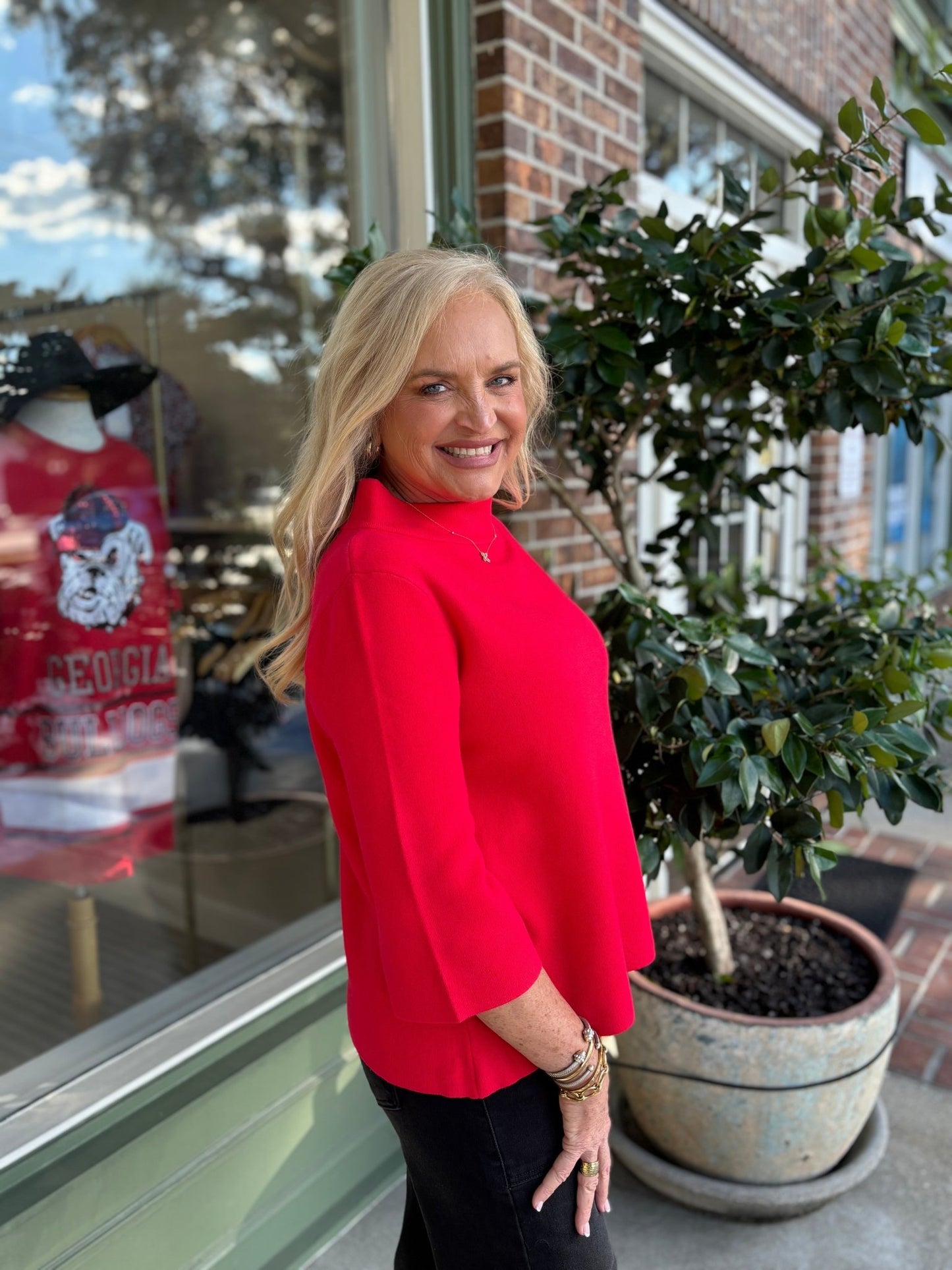 Audrey Mock Neck Sweater - Red - KJ Clothier