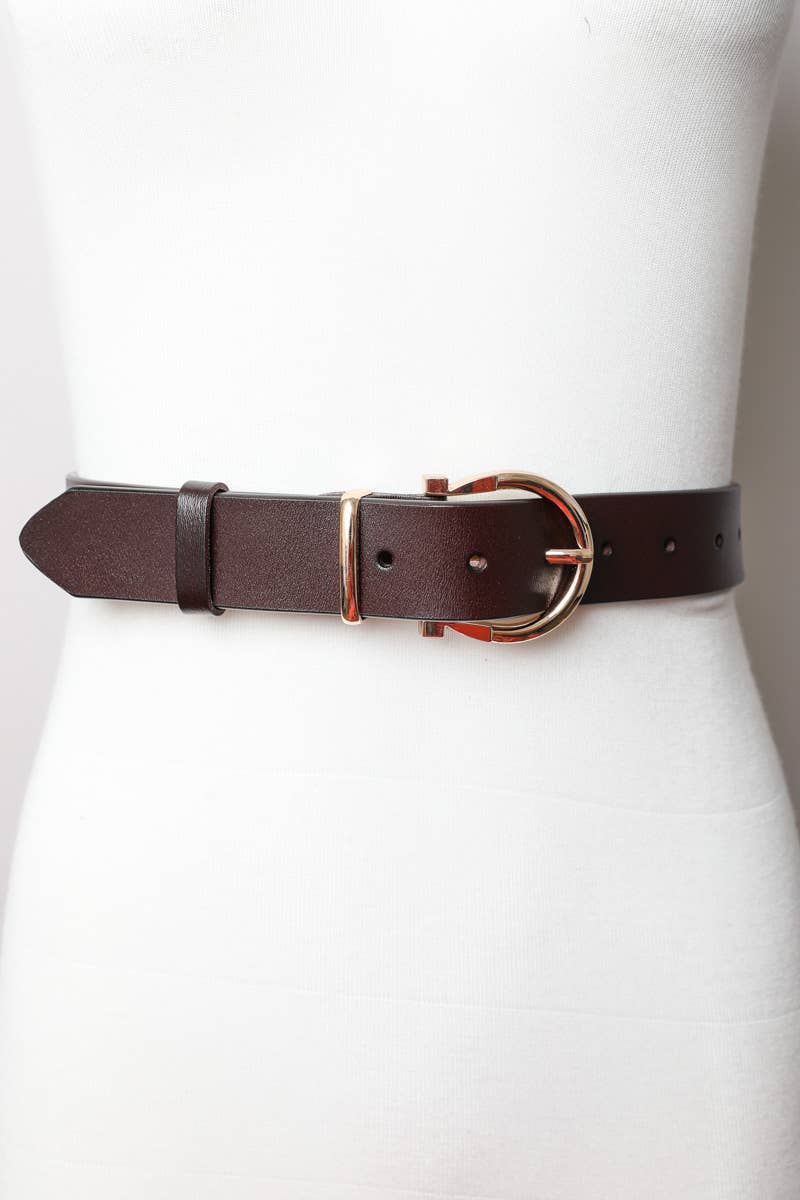Chic Horseshoe Gold Buckle Belt – Brown