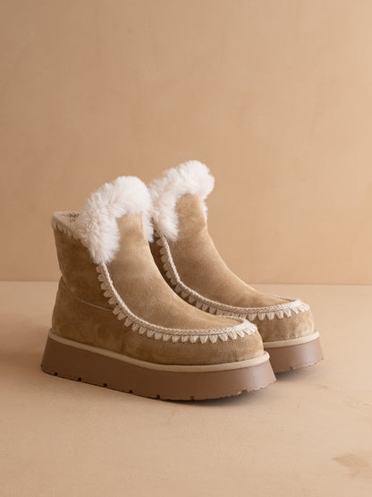 The Joyce | Almond Shearling Trim Platform Boot