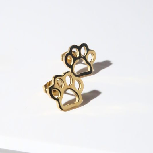 Gold Plated Waterproof Stud Earrings - Paw Print