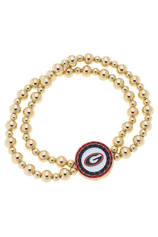 Georgia Bulldogs Pave Disc 2-Row Ball Bead Stretch Bracelet