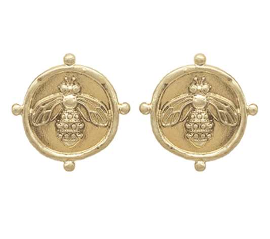 Bee Coin Earrings - Vintage Gold - KJ Clothier