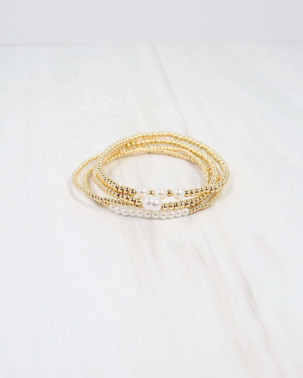 Bethany Pearl Beaded Bracelet Set - Gold - KJ Clothier