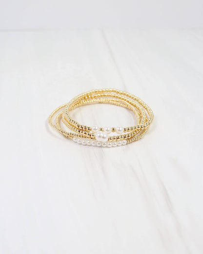 Bethany Pearl Beaded Bracelet Set - Gold - KJ Clothier