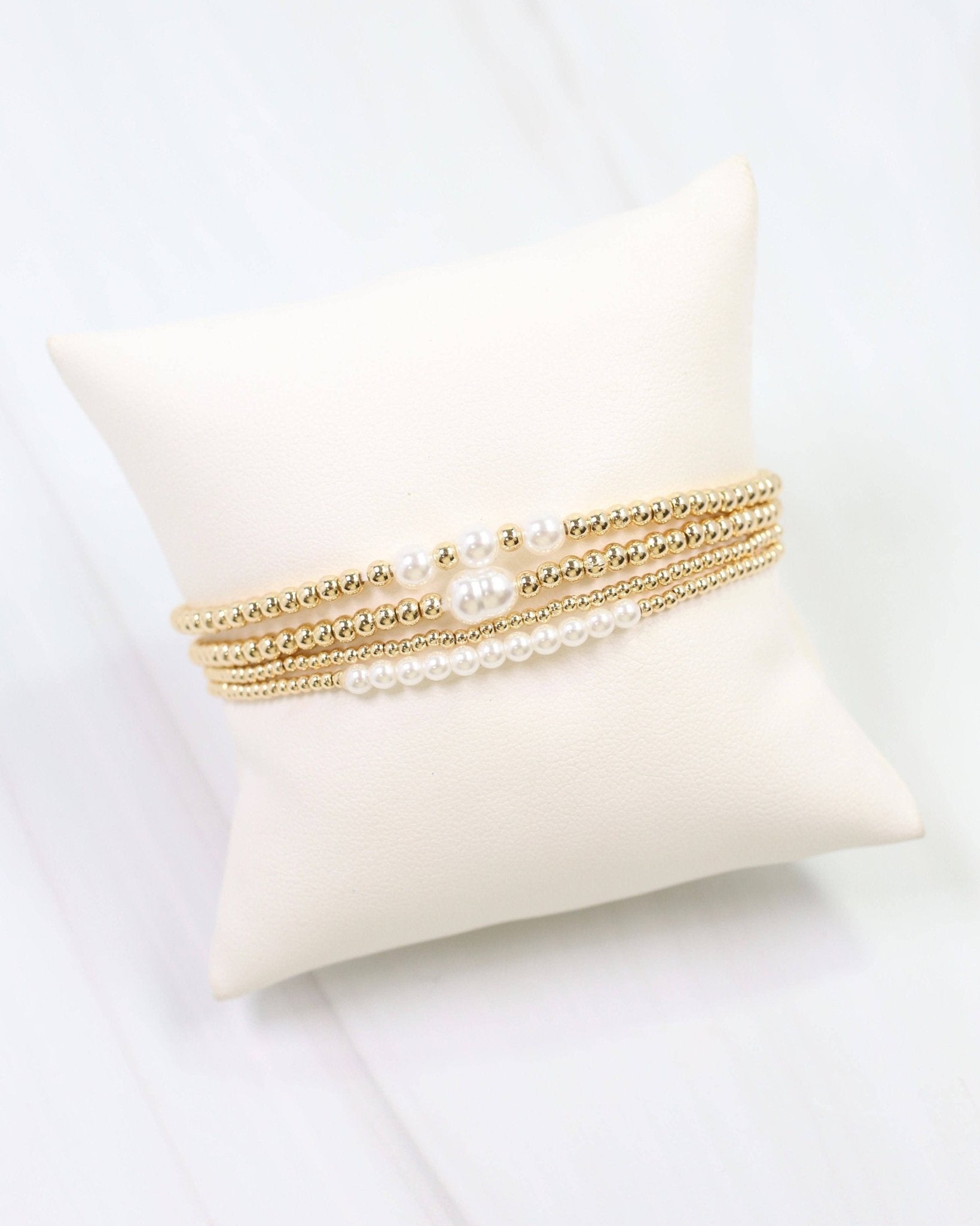 Bethany Pearl Beaded Bracelet Set - Gold - KJ Clothier