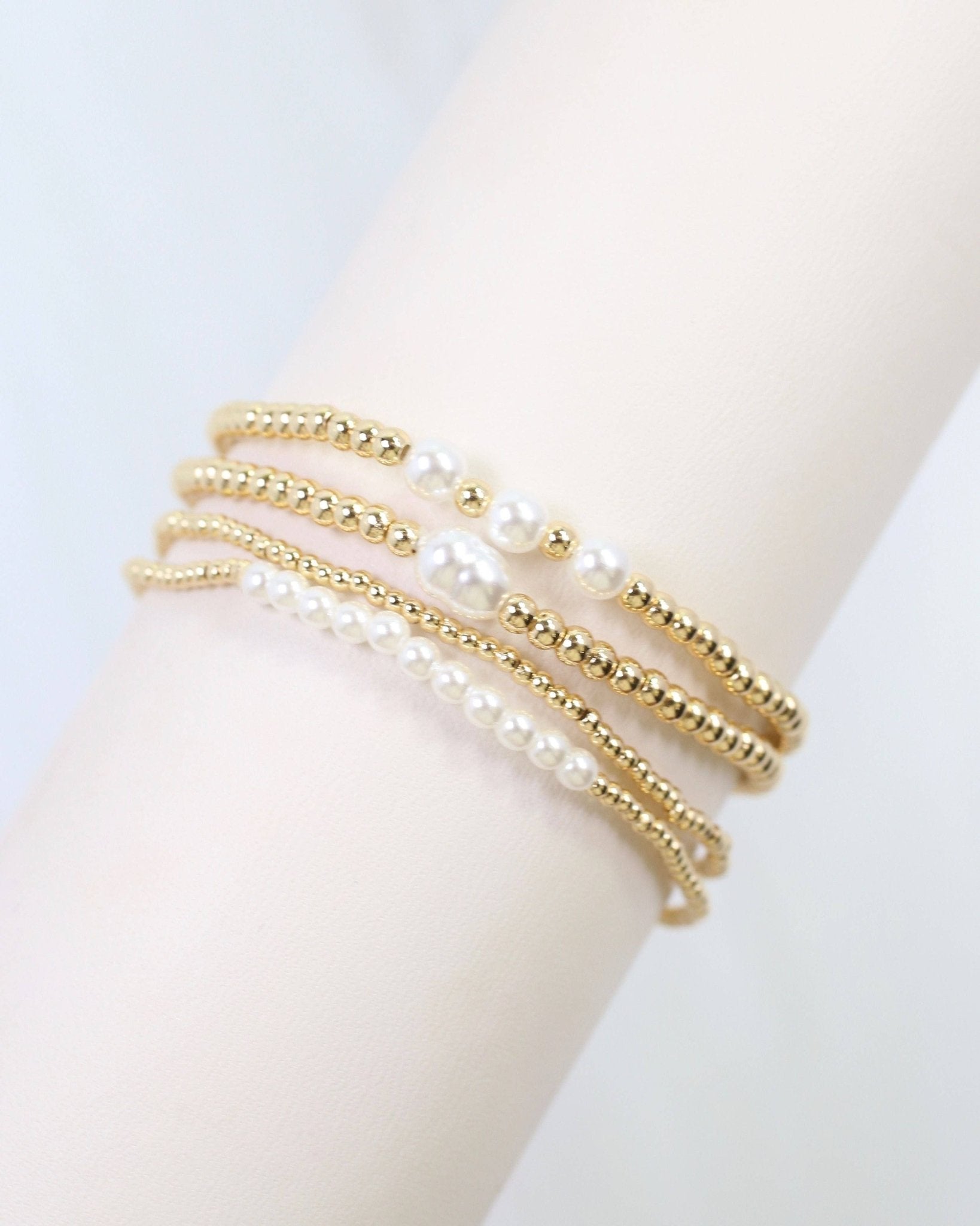 Bethany Pearl Beaded Bracelet Set - Gold - KJ Clothier