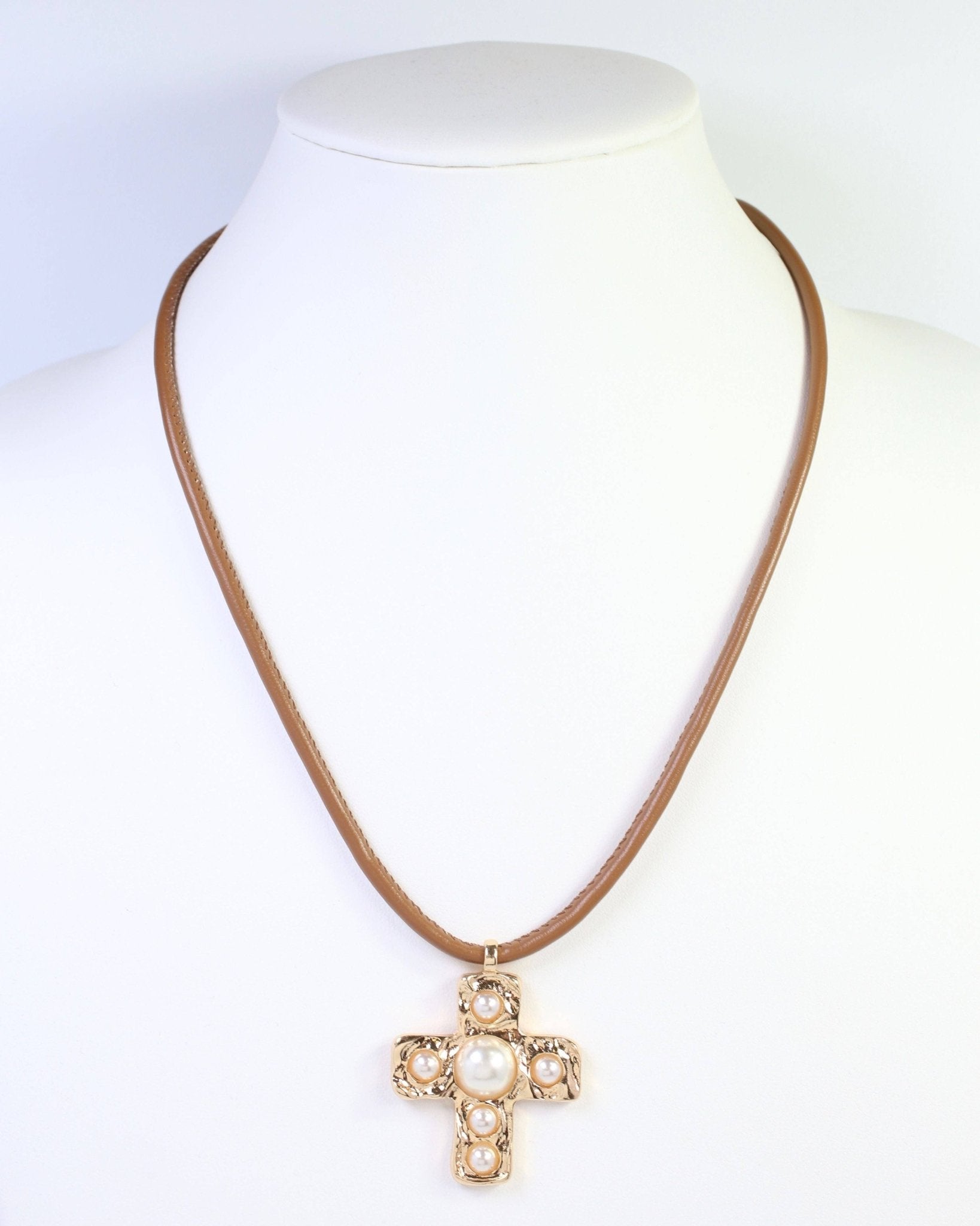 Boone Pearl Cross Cord Necklace - Gold - KJ Clothier
