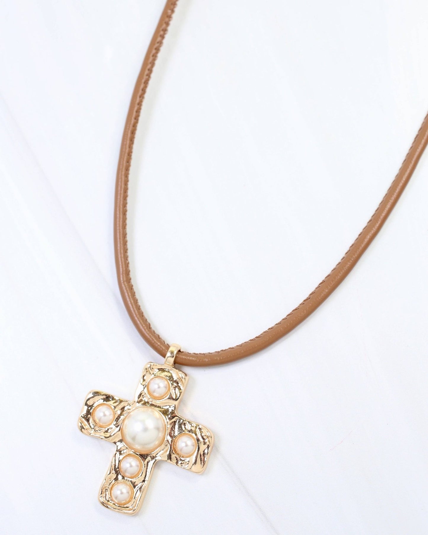 Boone Pearl Cross Cord Necklace - Gold - KJ Clothier