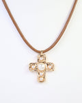 Boone Pearl Cross Cord Necklace - Gold - KJ Clothier