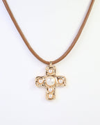 Boone Pearl Cross Cord Necklace - Gold - KJ Clothier