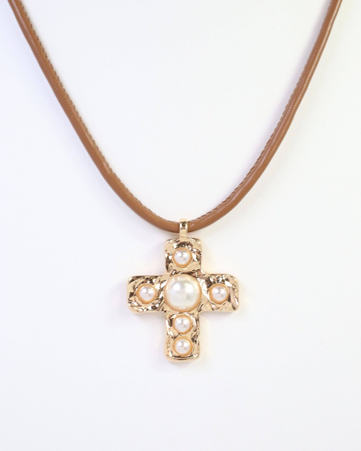 Boone Pearl Cross Cord Necklace - Gold - KJ Clothier