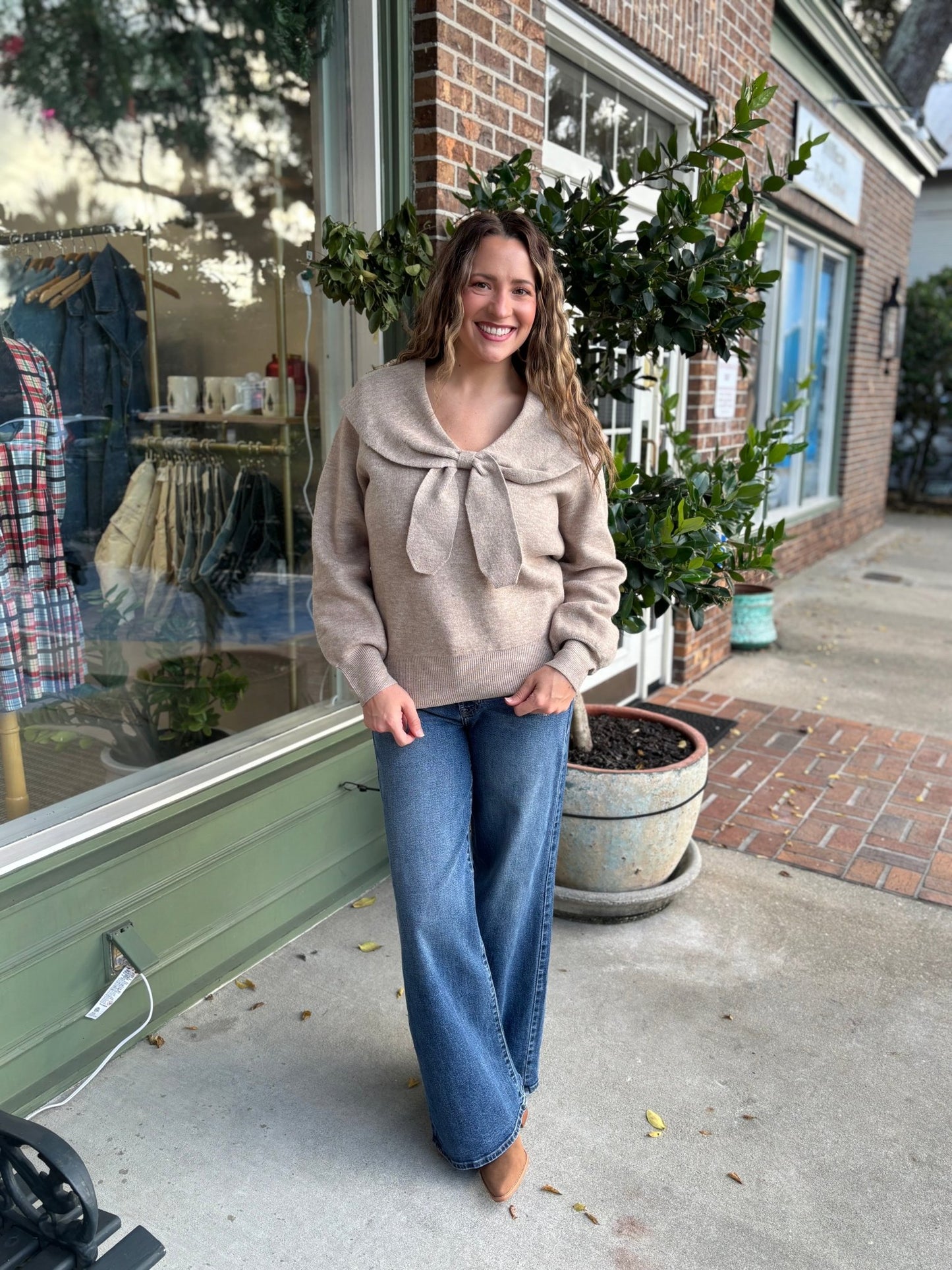 Bow Knit Sweater - Beige - KJ Clothier