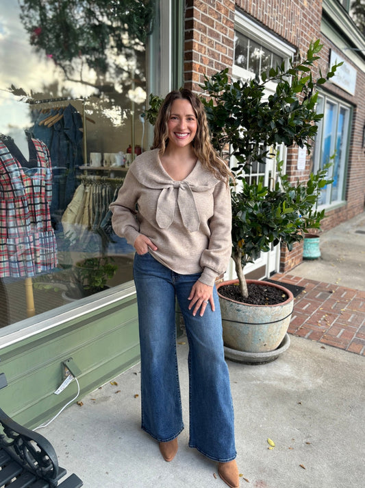 Bow Knit Sweater - Beige - KJ Clothier