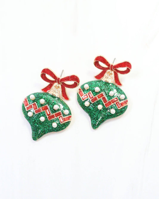 Bridger Bow and Ornament Earring - Green - KJ Clothier