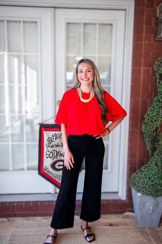 End Zone Bubble Hem Top - Red