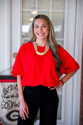 End Zone Bubble Hem Top - Red