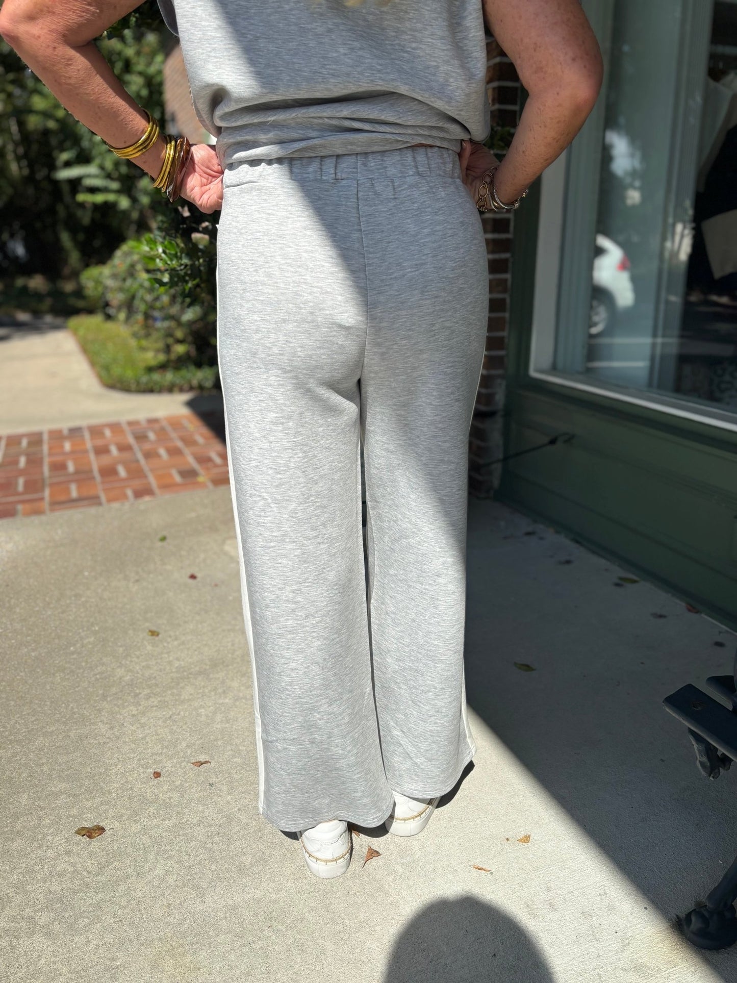 Butter Wide Leg Side Stripe Pant - Heather Gray - KJ Clothier