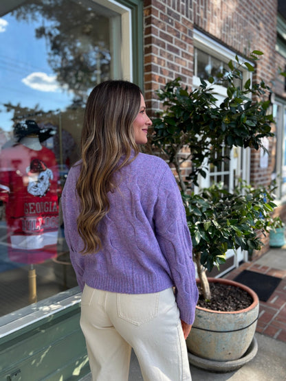 Callie Cable Knit Sweater - Lilac - KJ Clothier