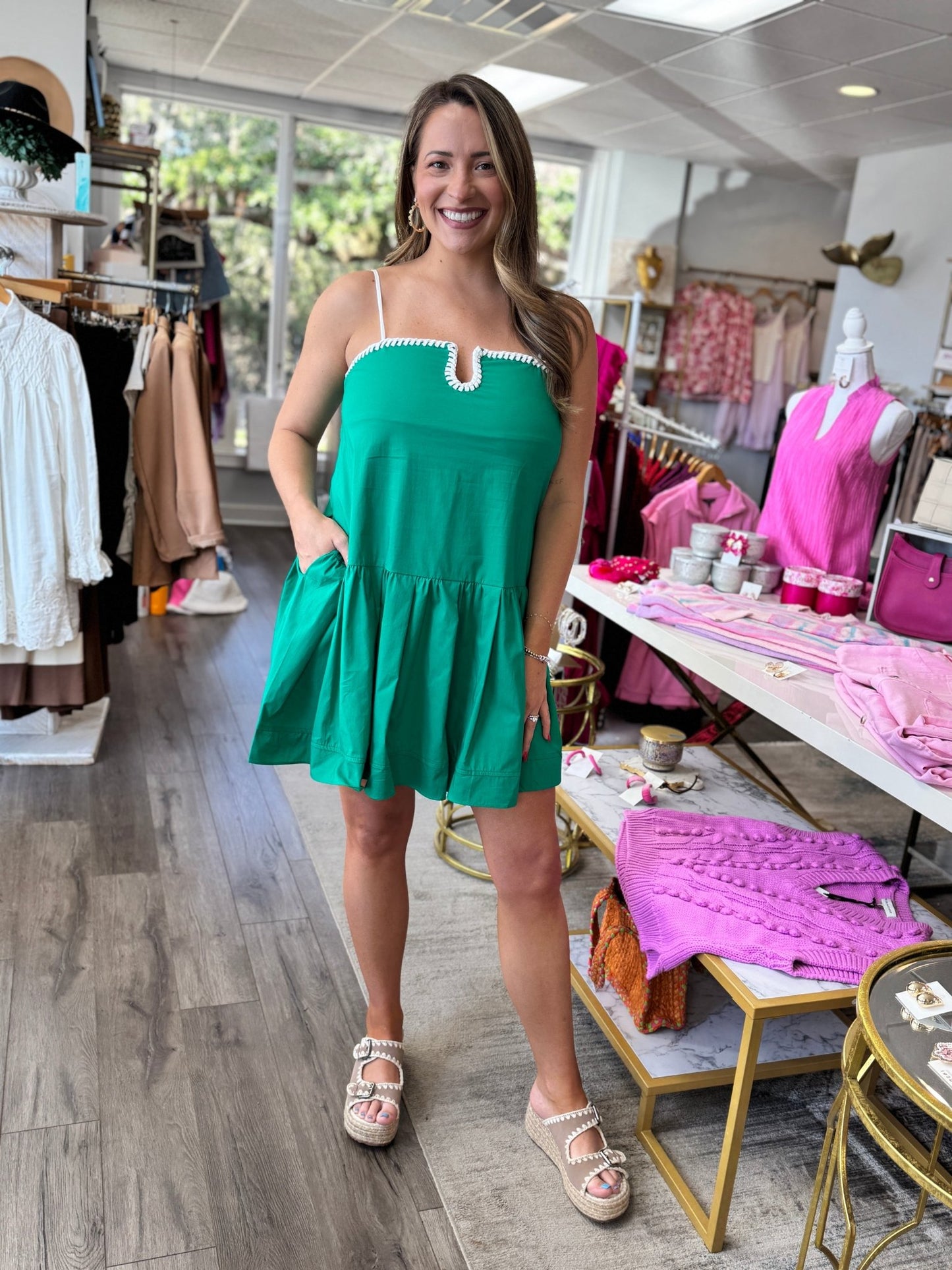 Callie Drop Waist Dress - Green - KJ Clothier