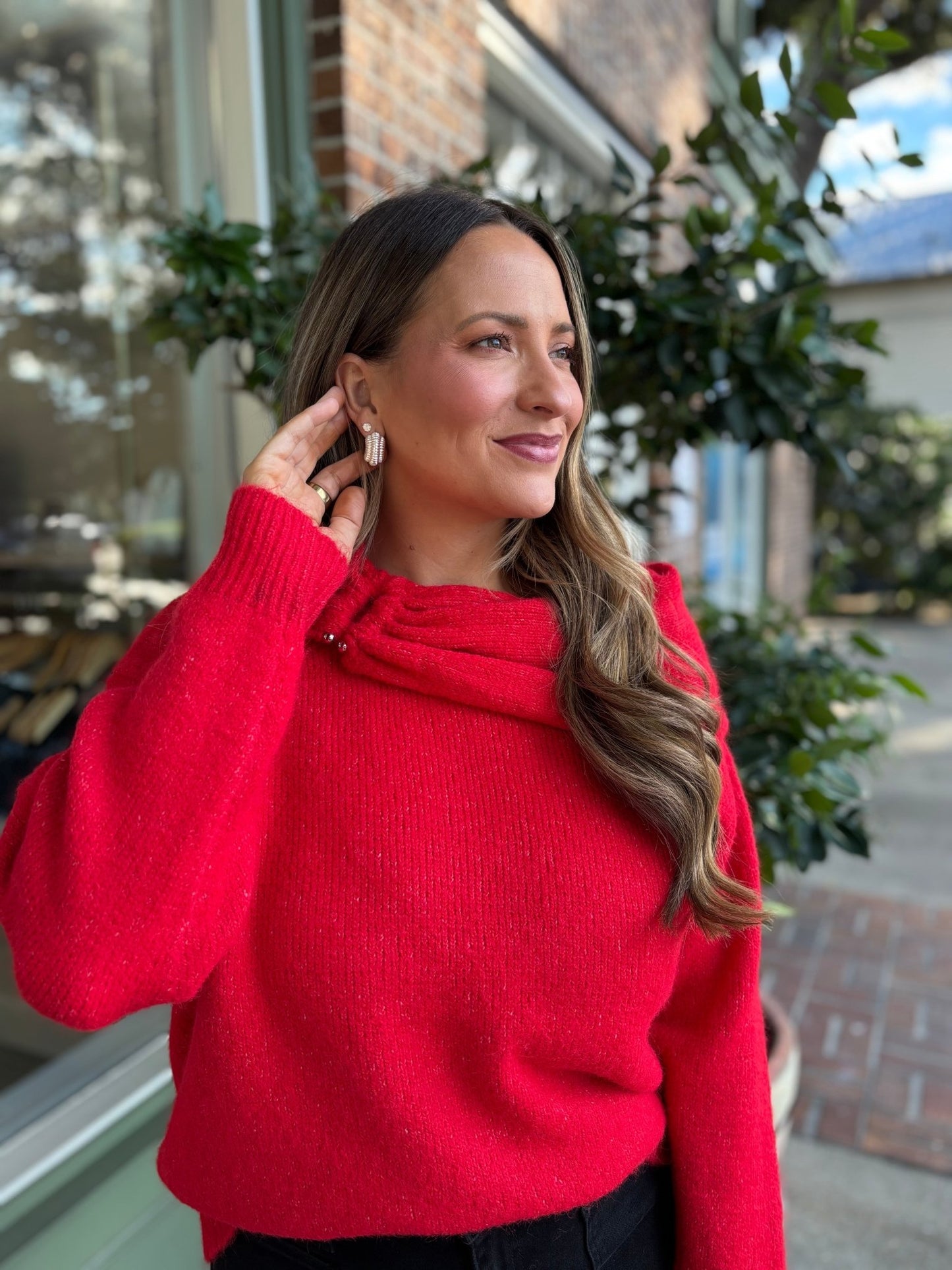 Candy Apple Off The Shoulder Sweater - KJ Clothier