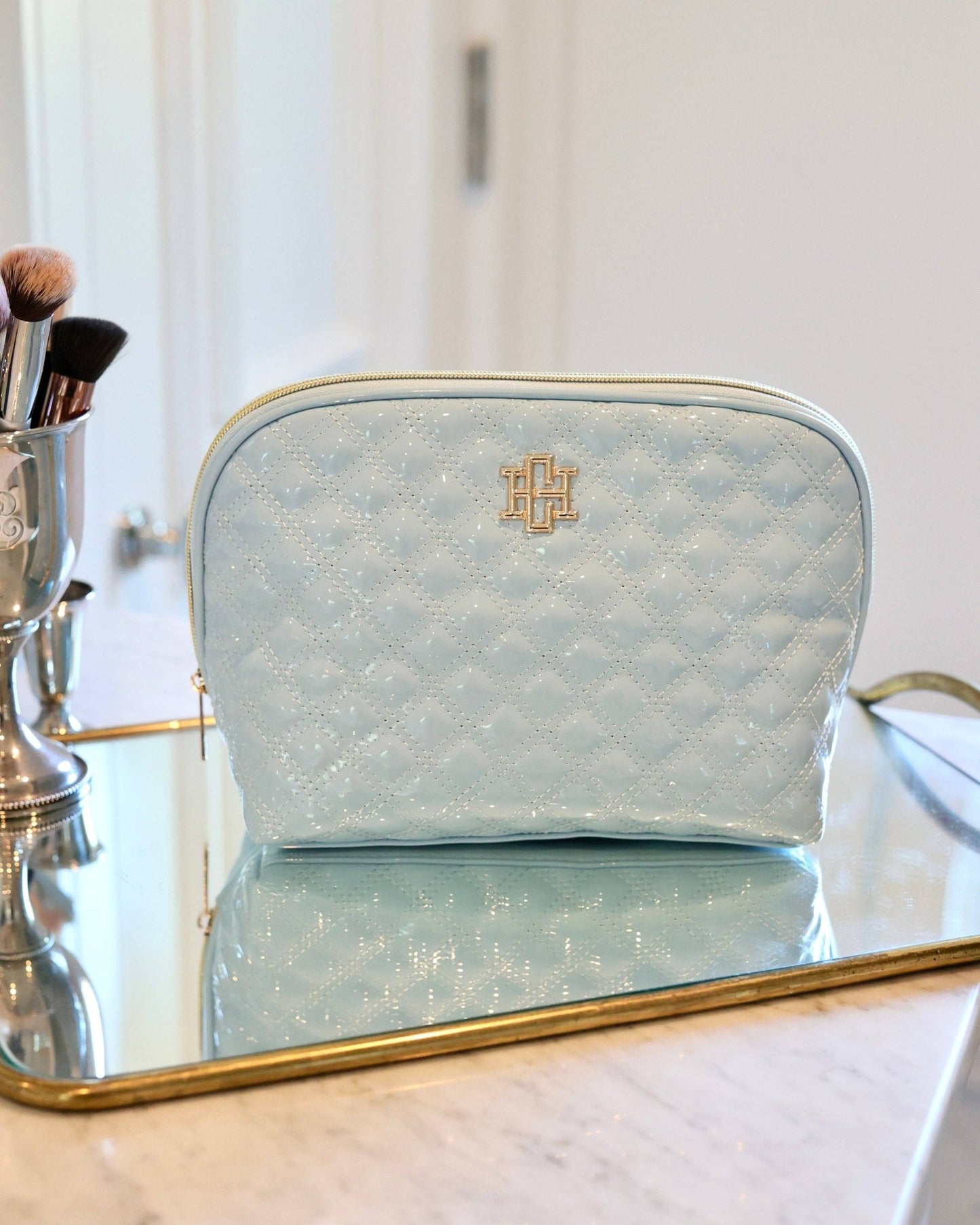 Capri Large Pouch - Light Blue Patent - KJ Clothier