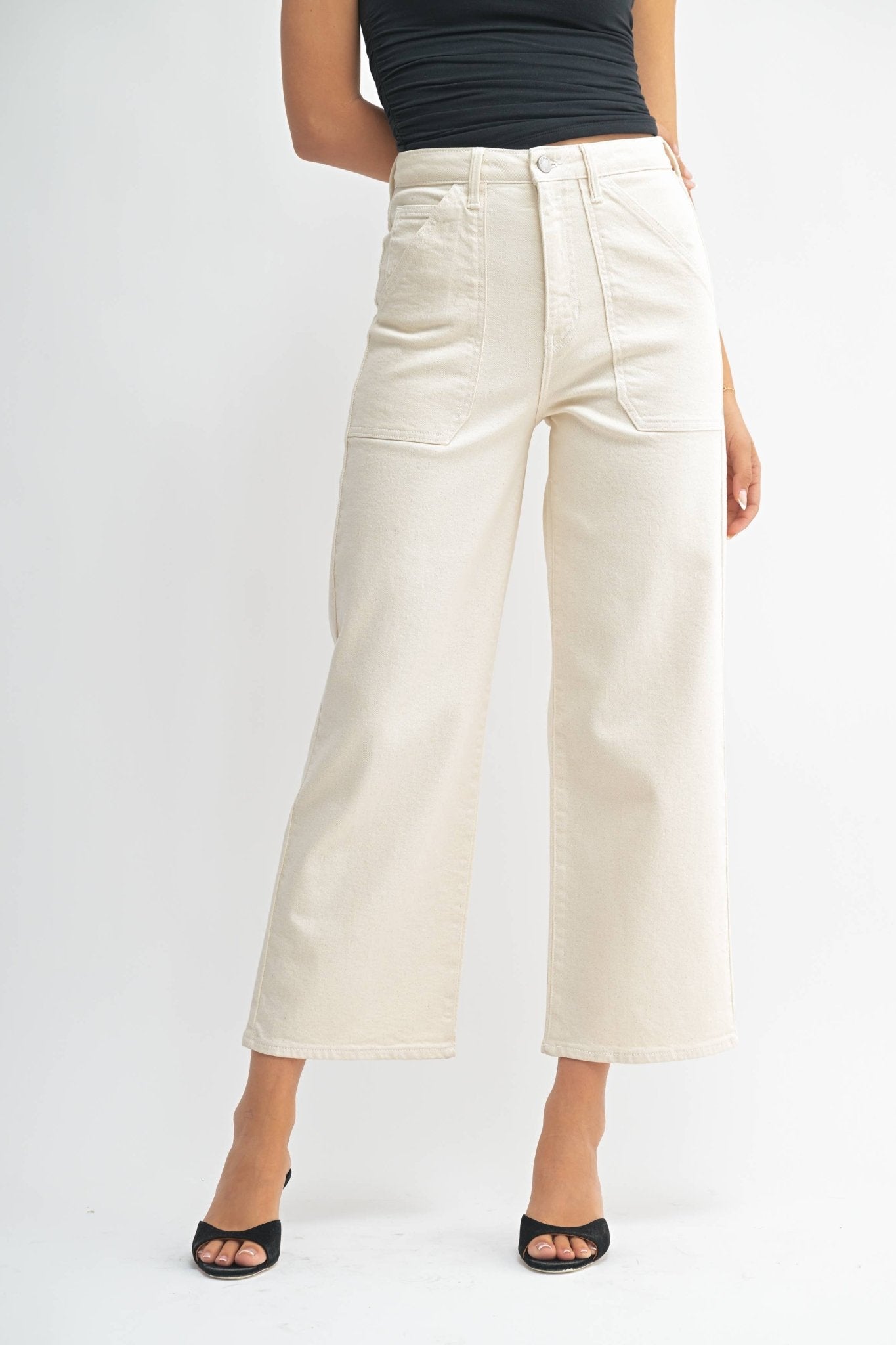 Cargo Pocket Wide Leg Denim - Almond - KJ Clothier