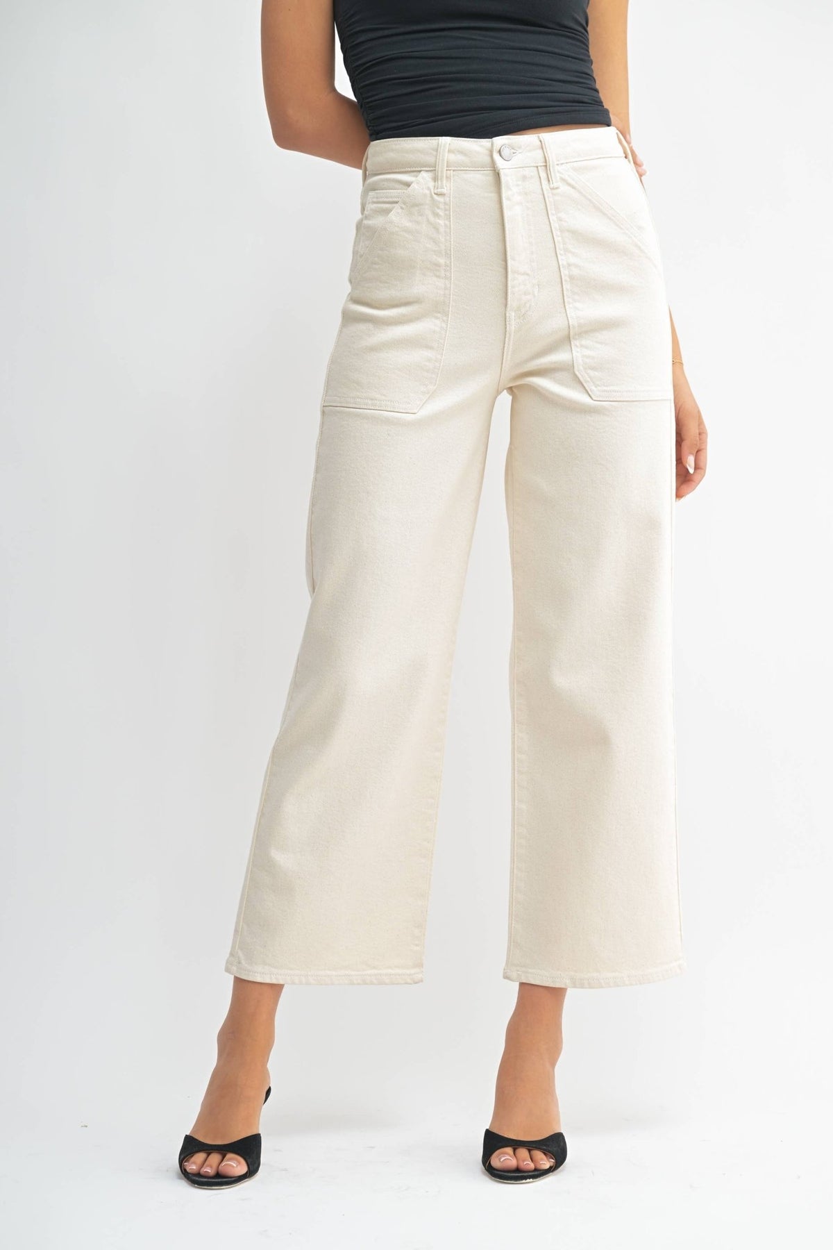 Cargo Pocket Wide Leg Denim - Almond - KJ Clothier