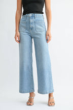 Cargo Pocket Wide Leg Denim - Light Wash - KJ Clothier