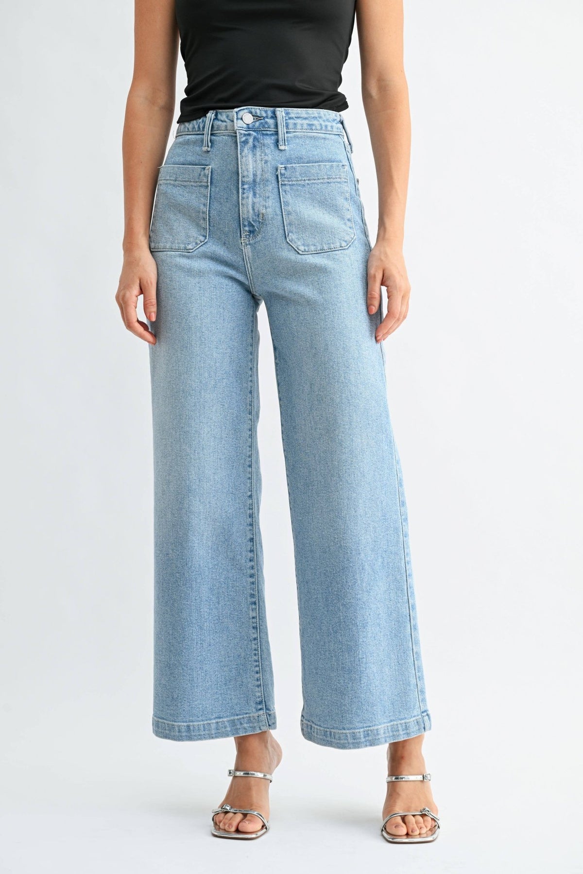 Cargo Pocket Wide Leg Denim - Light Wash - KJ Clothier
