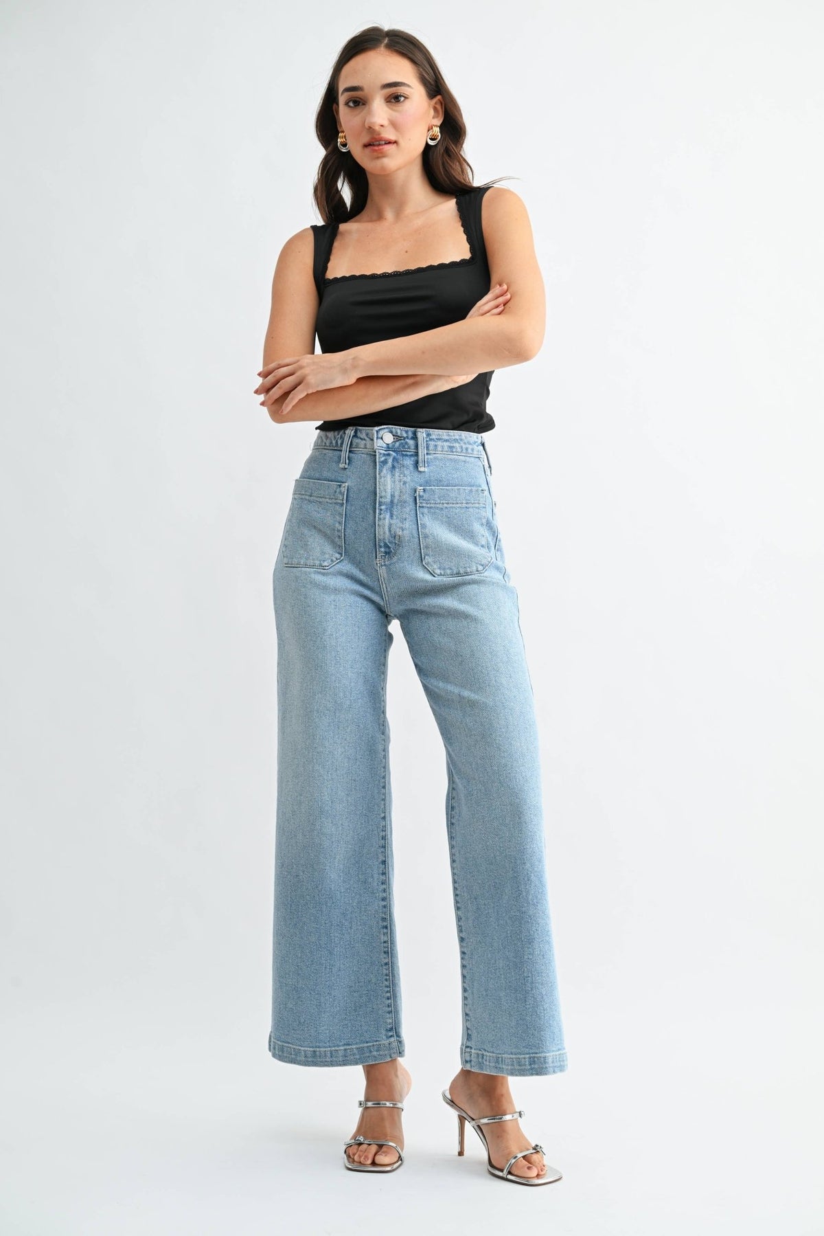 Cargo Pocket Wide Leg Denim - Light Wash - KJ Clothier