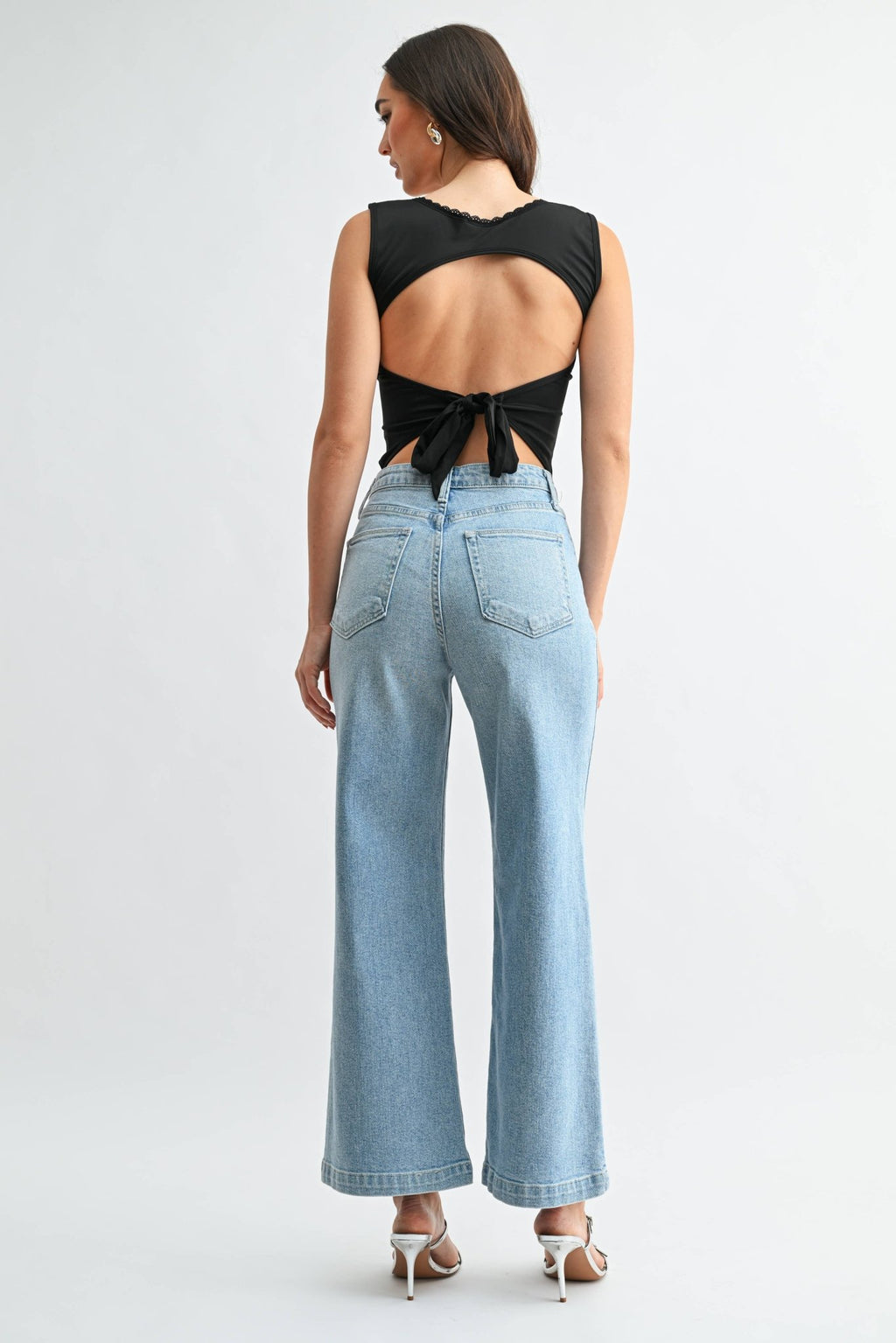 Cargo Pocket Wide Leg Denim - Light Wash - KJ Clothier
