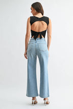 Cargo Pocket Wide Leg Denim - Light Wash - KJ Clothier