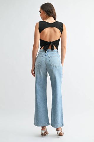 Cargo Pocket Wide Leg Denim - Light Wash - KJ Clothier